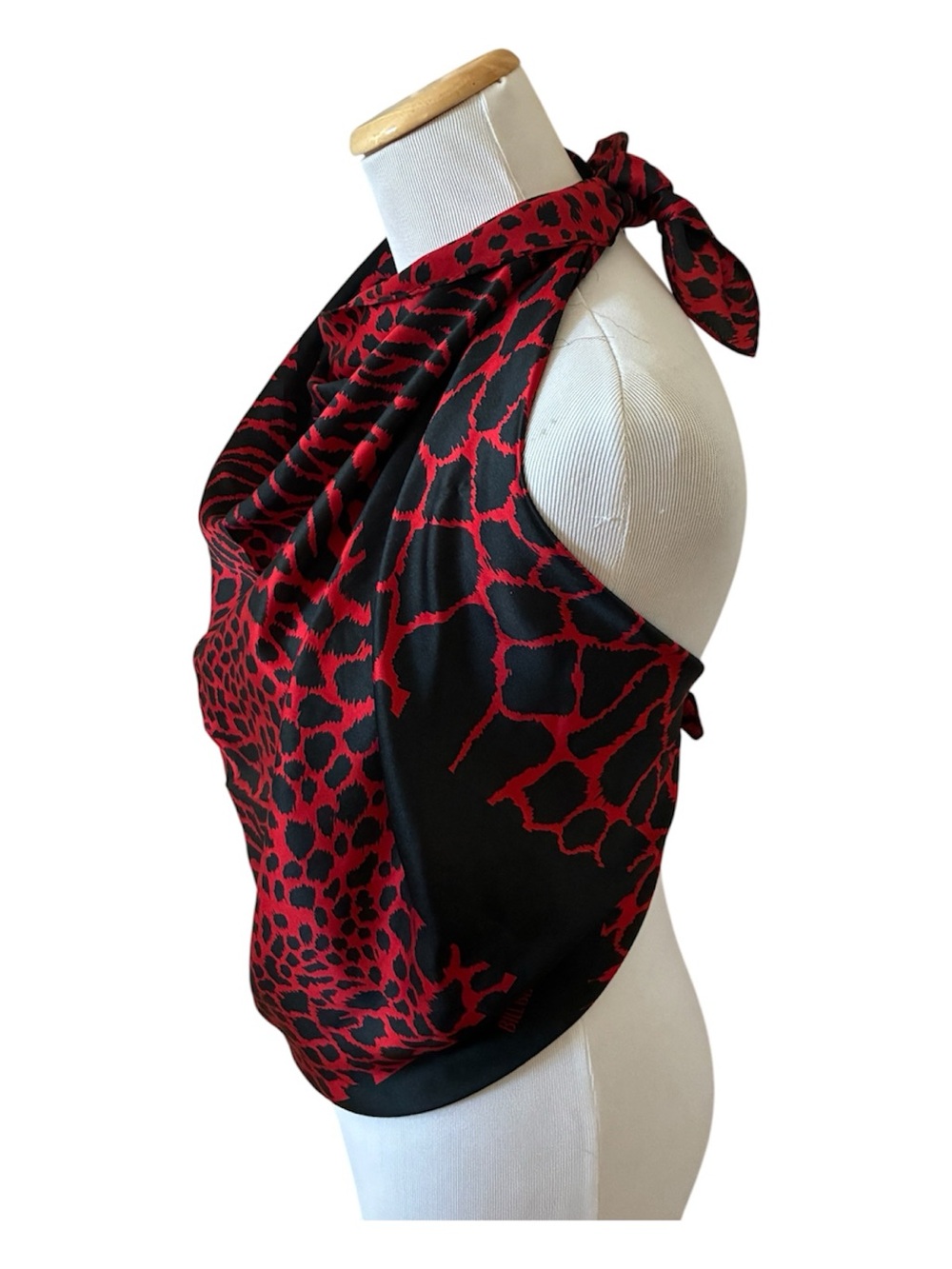 Vintage Bill Blass Silk Charmeuse Scarf 34" Red Black Animal Print Rolled Edges